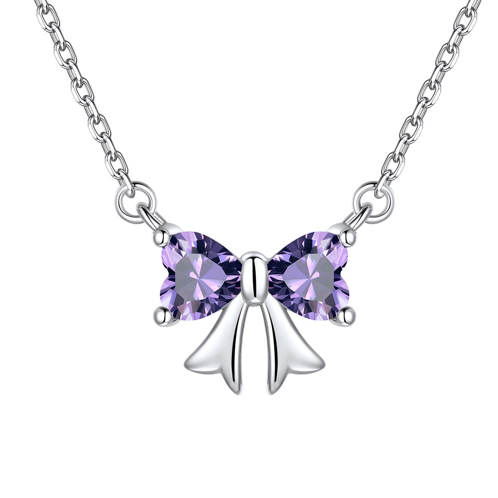 Bow February Birthstone Necklaces