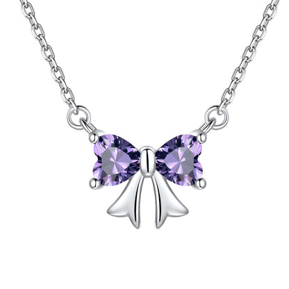 Bow February Birthstone Necklaces