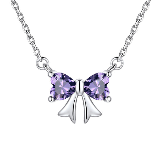 Bow February Birthstone Necklaces