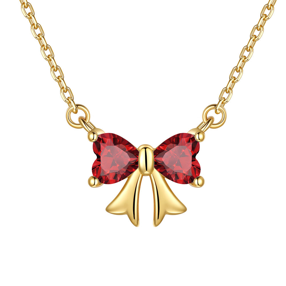 Bow January Birthstone Necklace Gold Plated