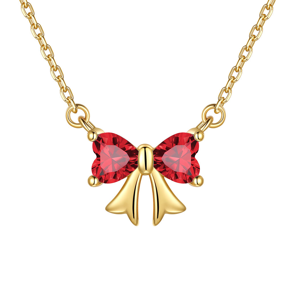 Bow July Birthstone Necklace Gold Plated