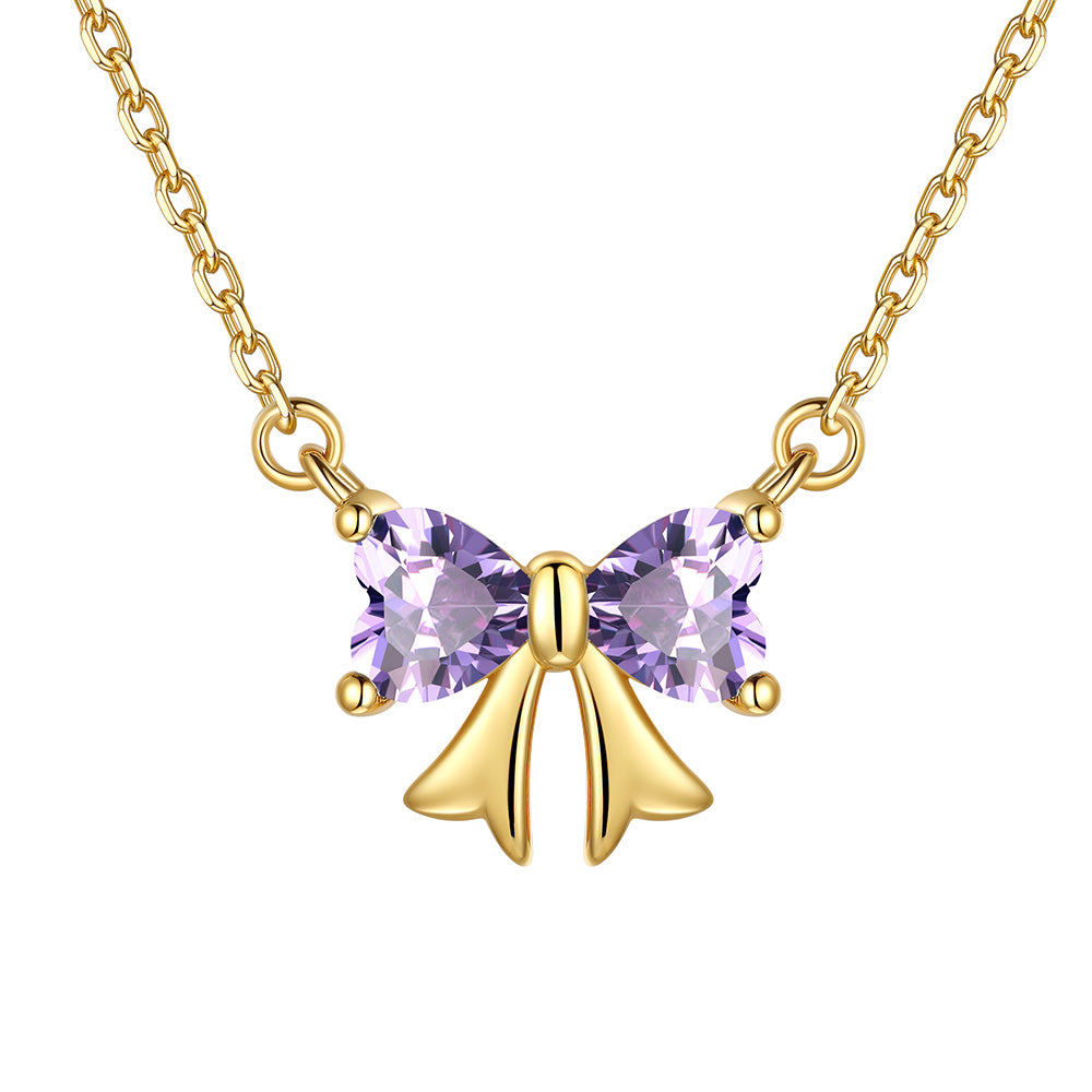 Bow June Birthstone Necklace Gold Plated