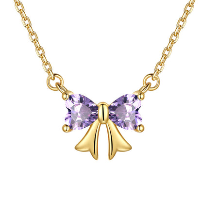 Bow June Birthstone Necklace Gold Plated