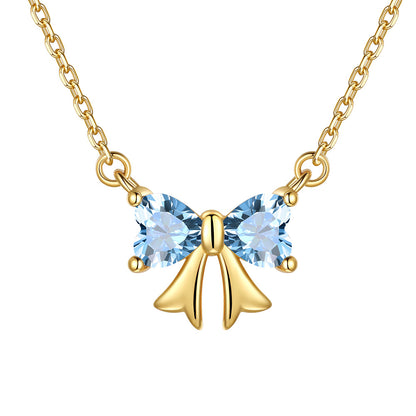 Bow March Birthstone Necklace Gold Plated