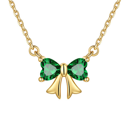 Bow May Birthstone Necklace Gold Plated