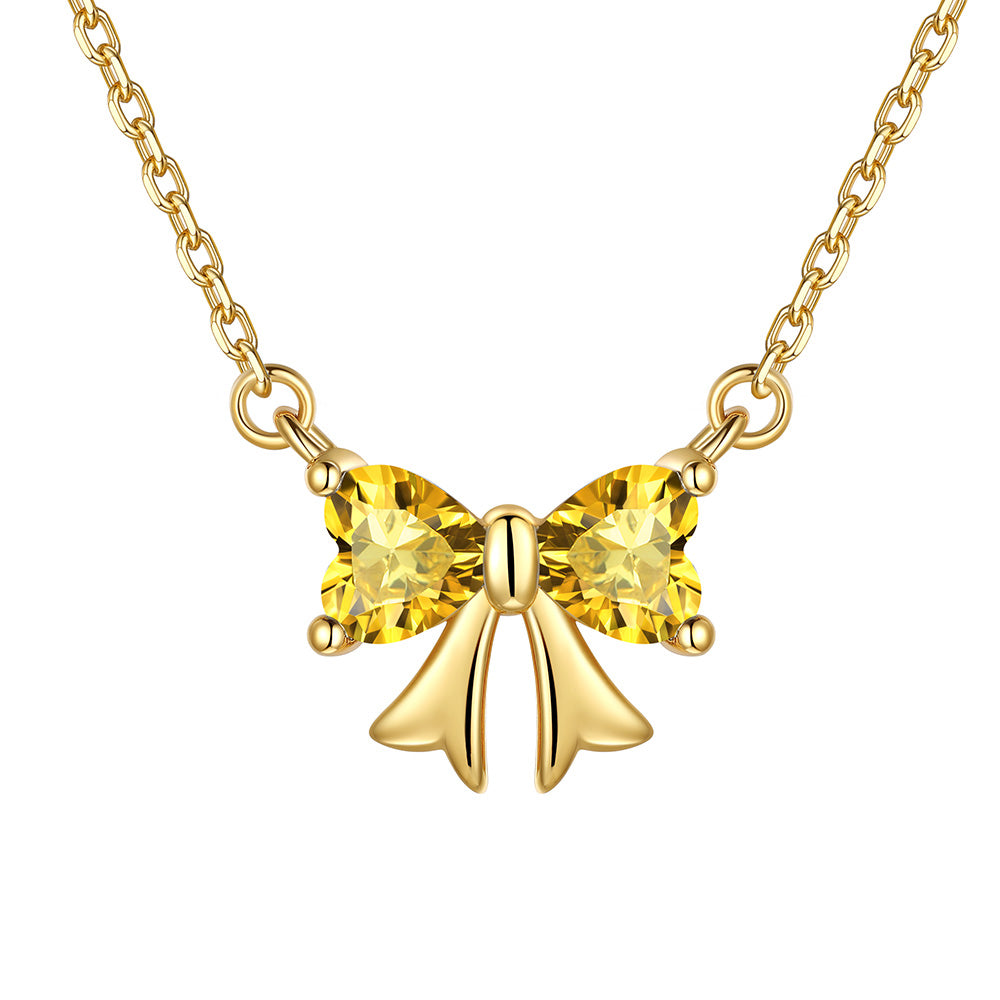 Bow November Birthstone Necklace Gold Plated