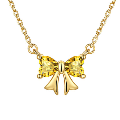 Bow November Birthstone Necklace Gold Plated
