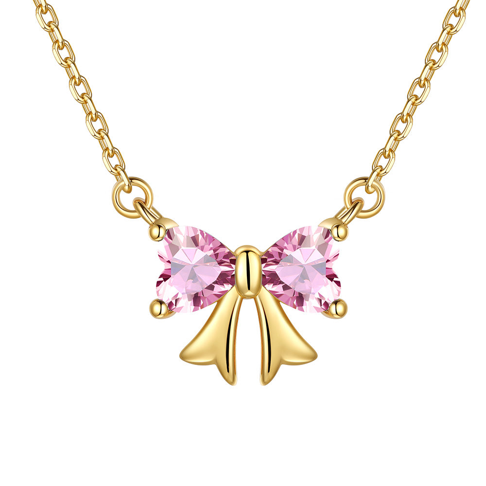 Bow October Birthstone Necklace Gold Plated