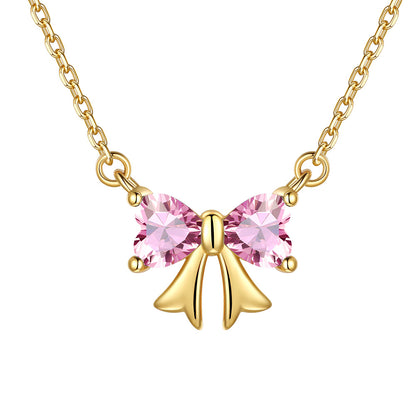 Bow October Birthstone Necklace Gold Plated