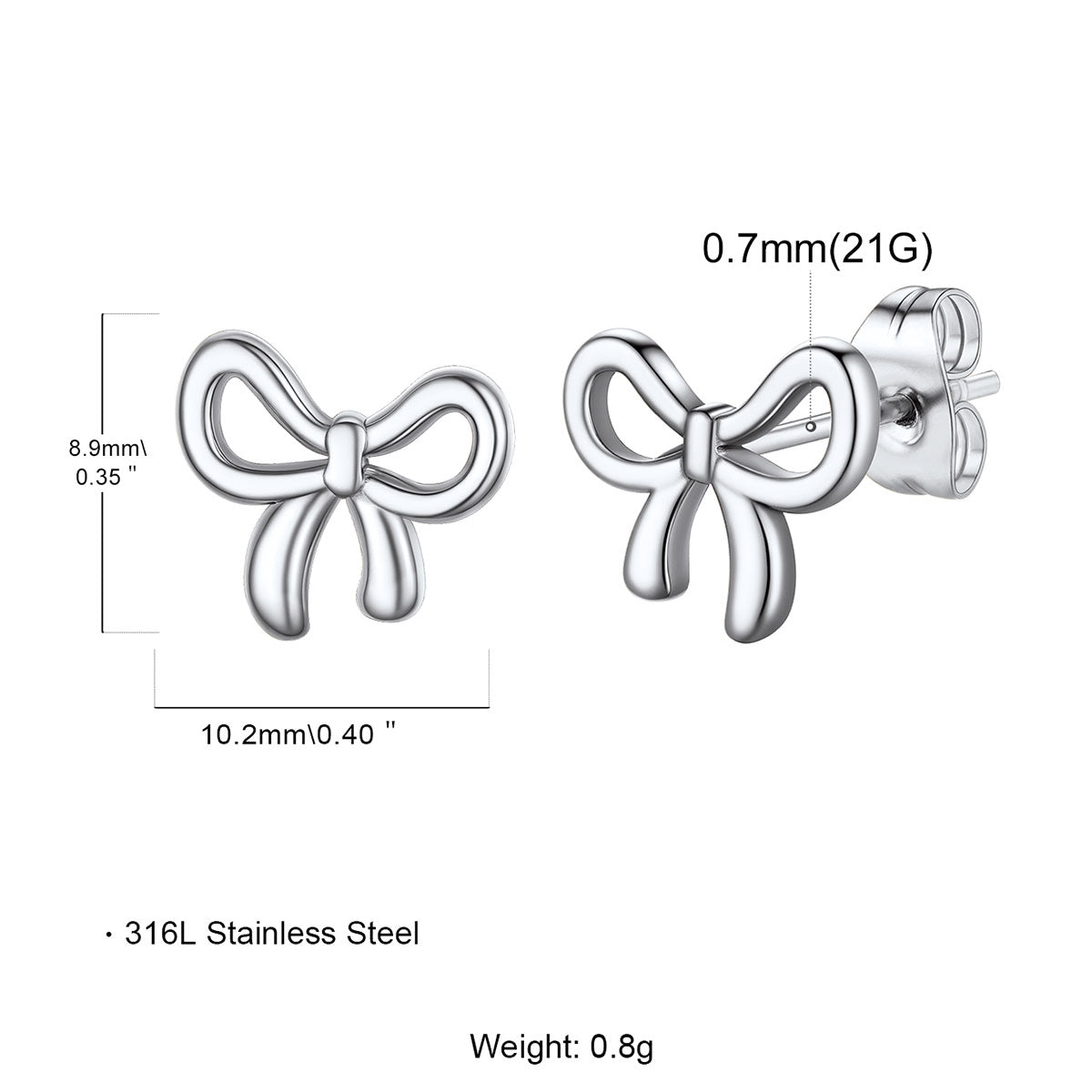 Bow Ribbon Studs Earrings Dimension, Durable, Solid
