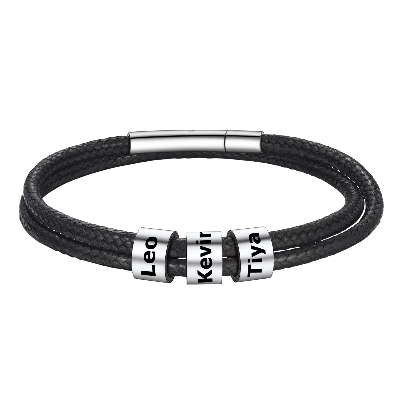 Braided Rope Bracelet with Engraving 3 Beads