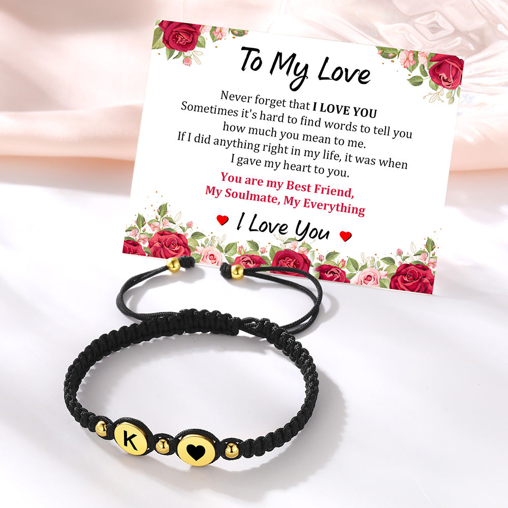 Braided Rope Initial Letter Beads Bracelets