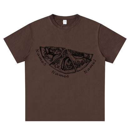 Brown Custom Names Pizza T Shirt with 3 Names 