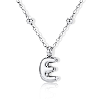 Bubble Initial E Necklace for Women on a white background