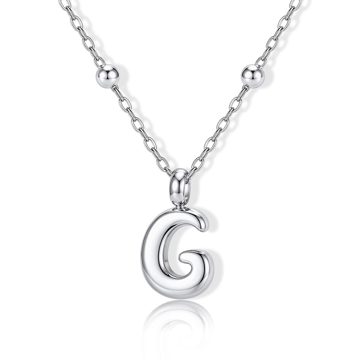 Bubble Initial G Necklace for Women on a white background