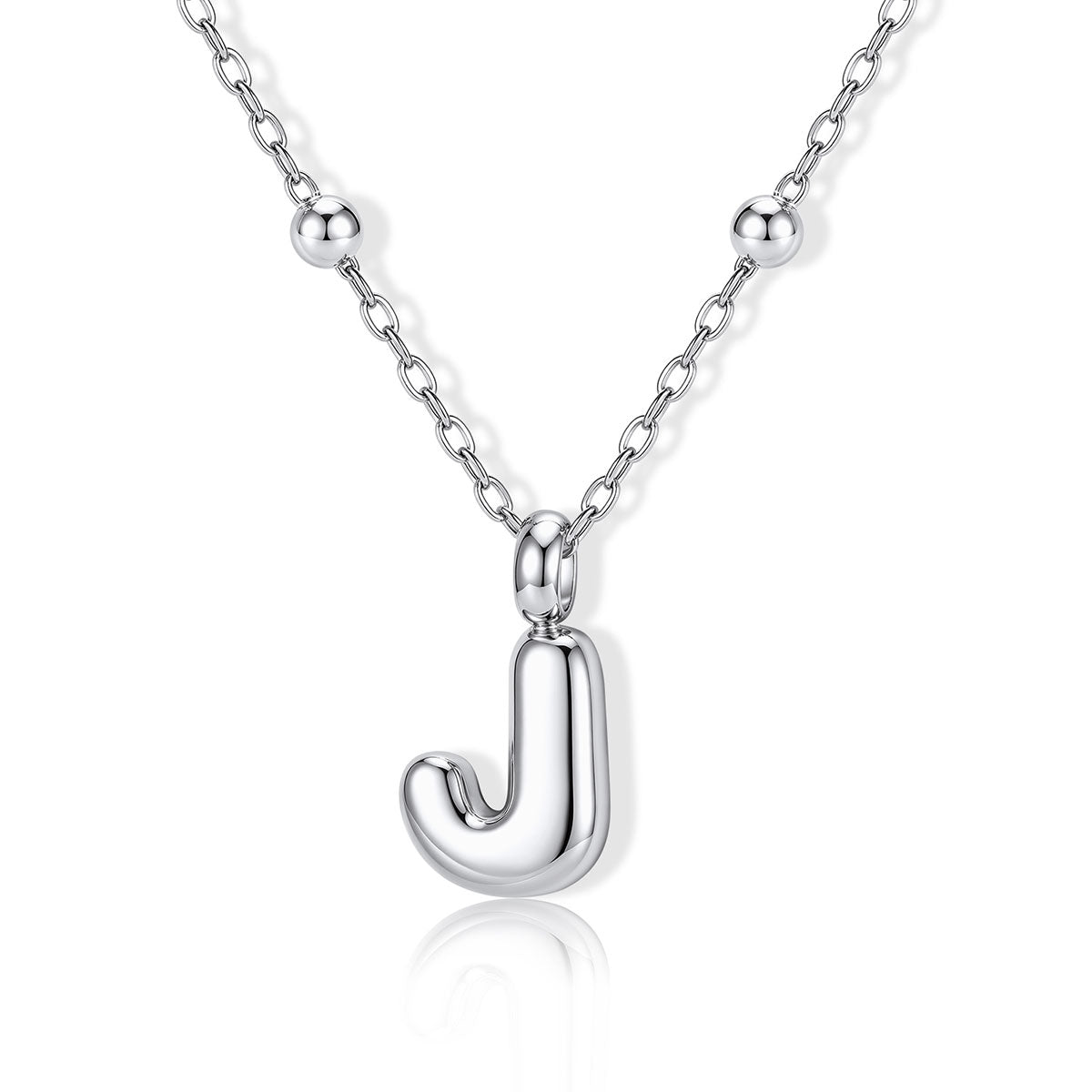 Bubble Initial J Necklace for Women on a white background