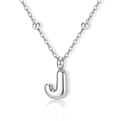 Bubble Initial J Necklace for Women on a white background