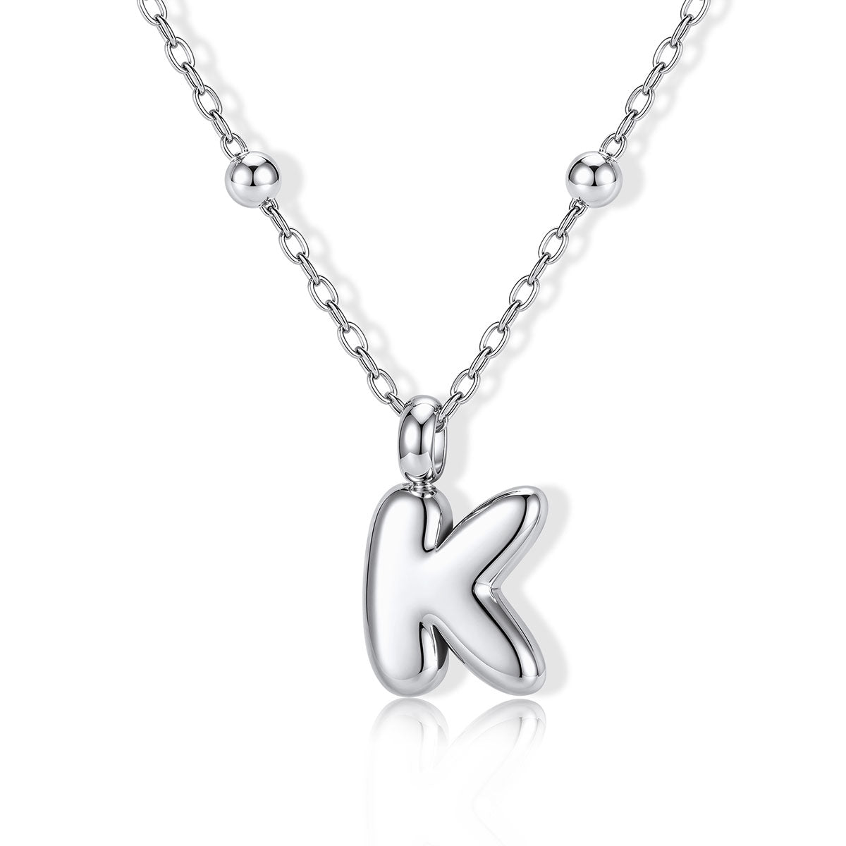Bubble Initial K Necklace for Women on a white background