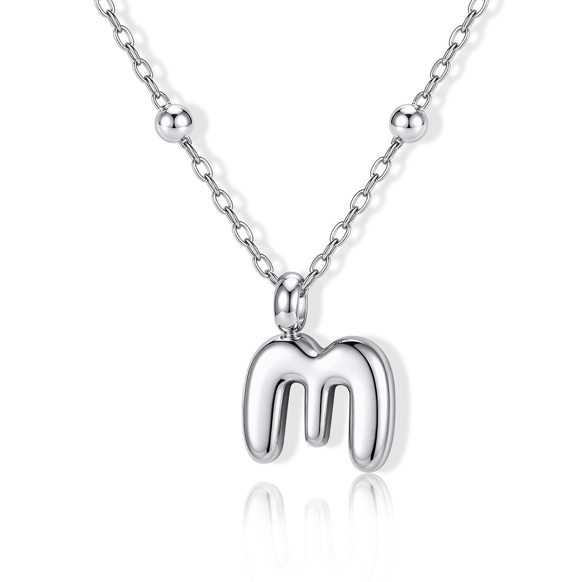 Bubble Initial M Necklace for Women on a white background
