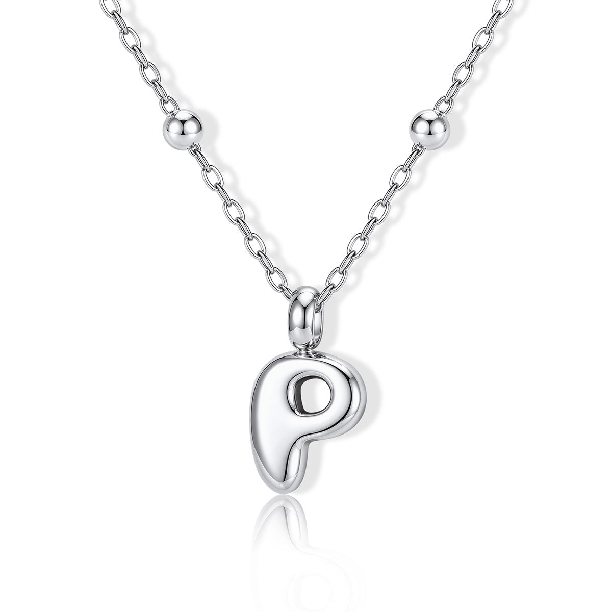 Bubble Initial P Necklace for Women on a white background