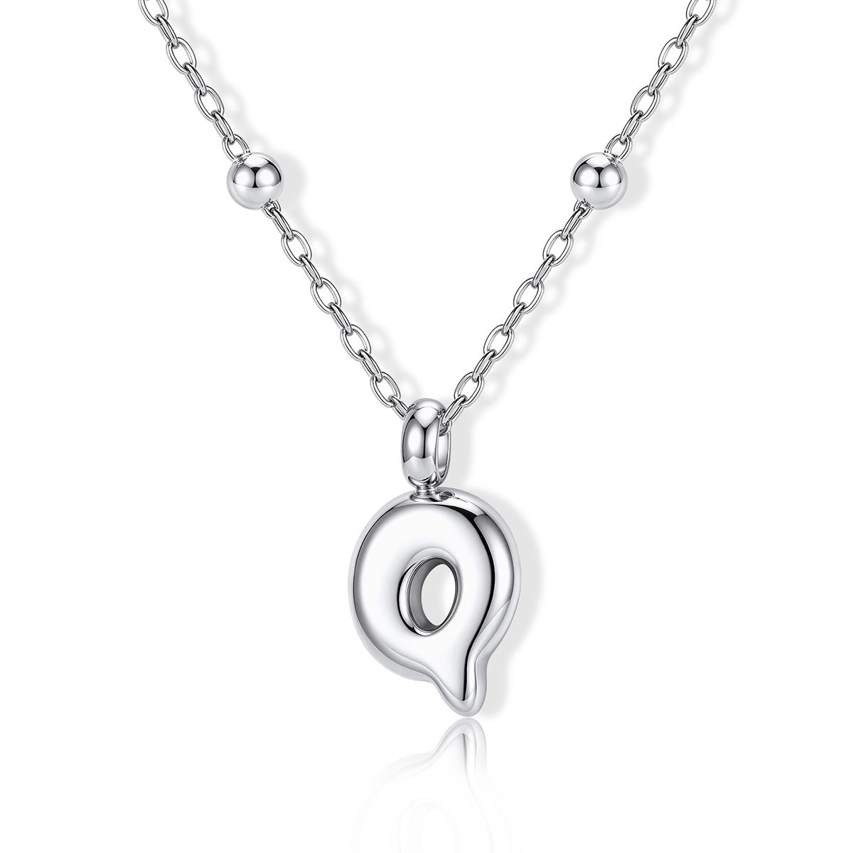 Bubble Initial Q Necklace for Women on a white background