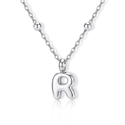 Bubble Initial R Necklace for Women on a white background