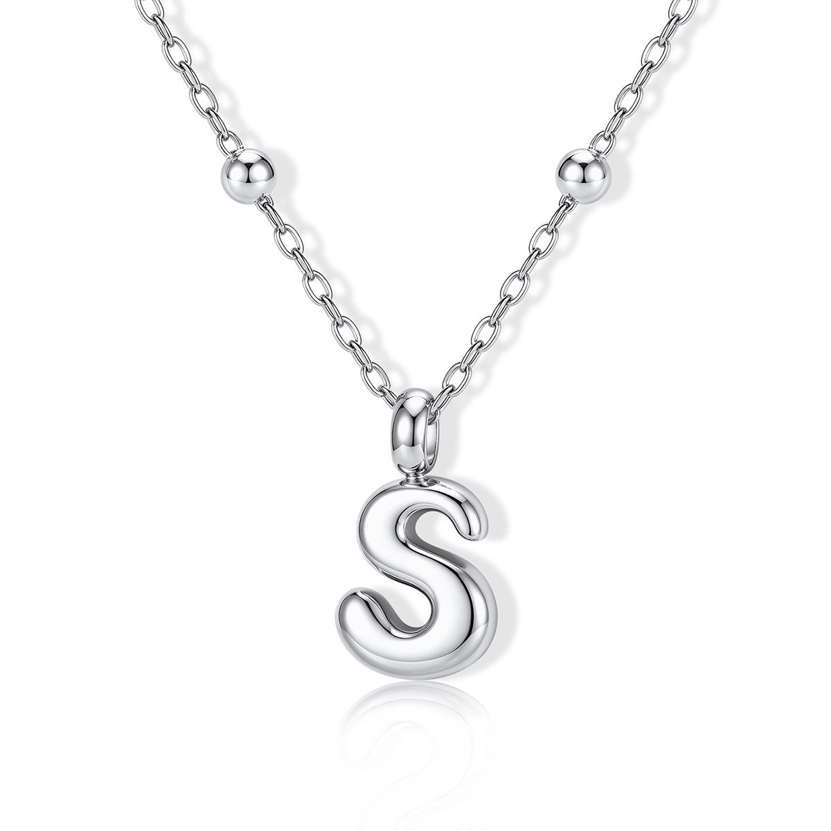 Bubble Initial S Necklace for Women on a white background