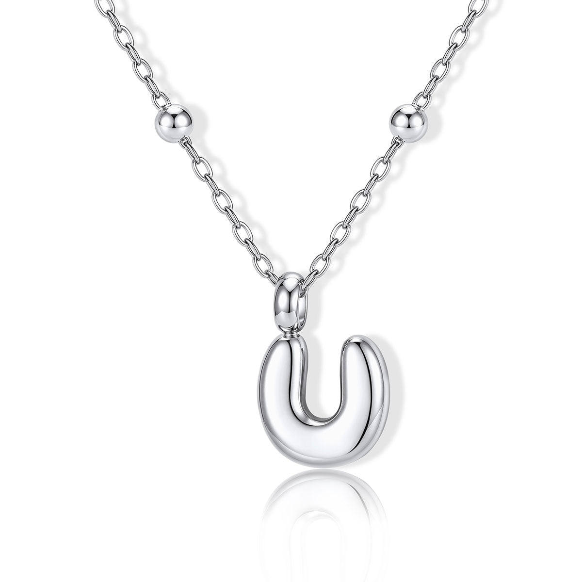 Bubble Initial U Necklace for Women on a white background