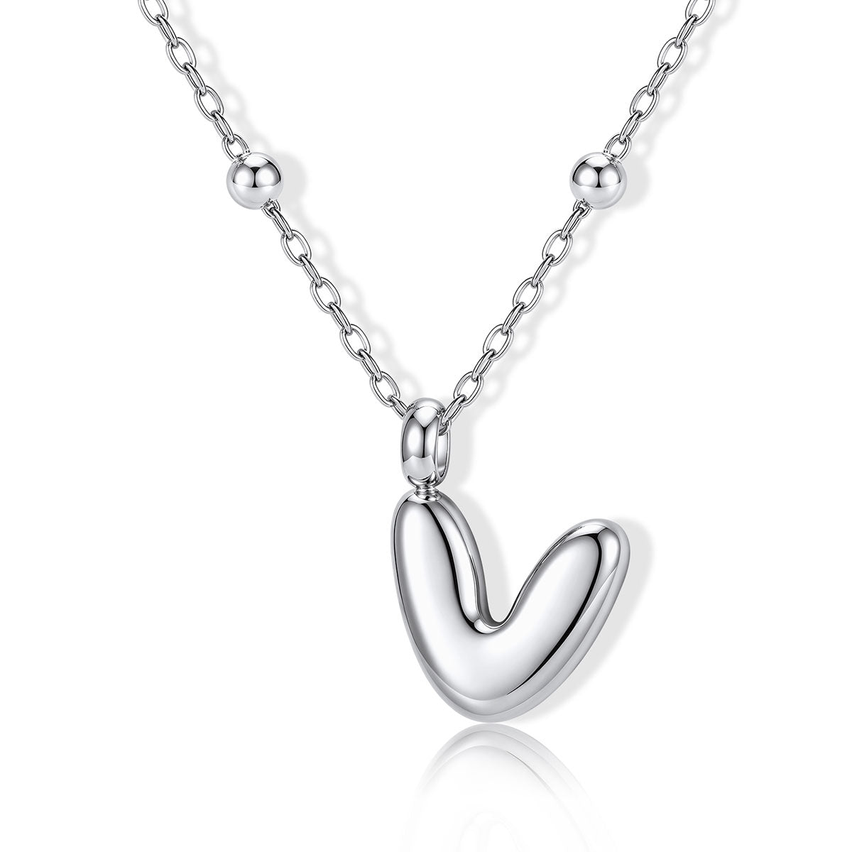Bubble Initial V Necklace for Women on a white background