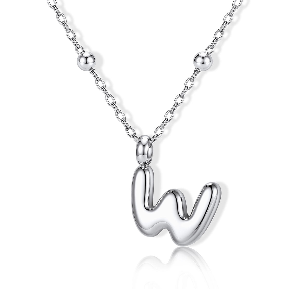 Bubble Initial W Necklace for Women on a white background