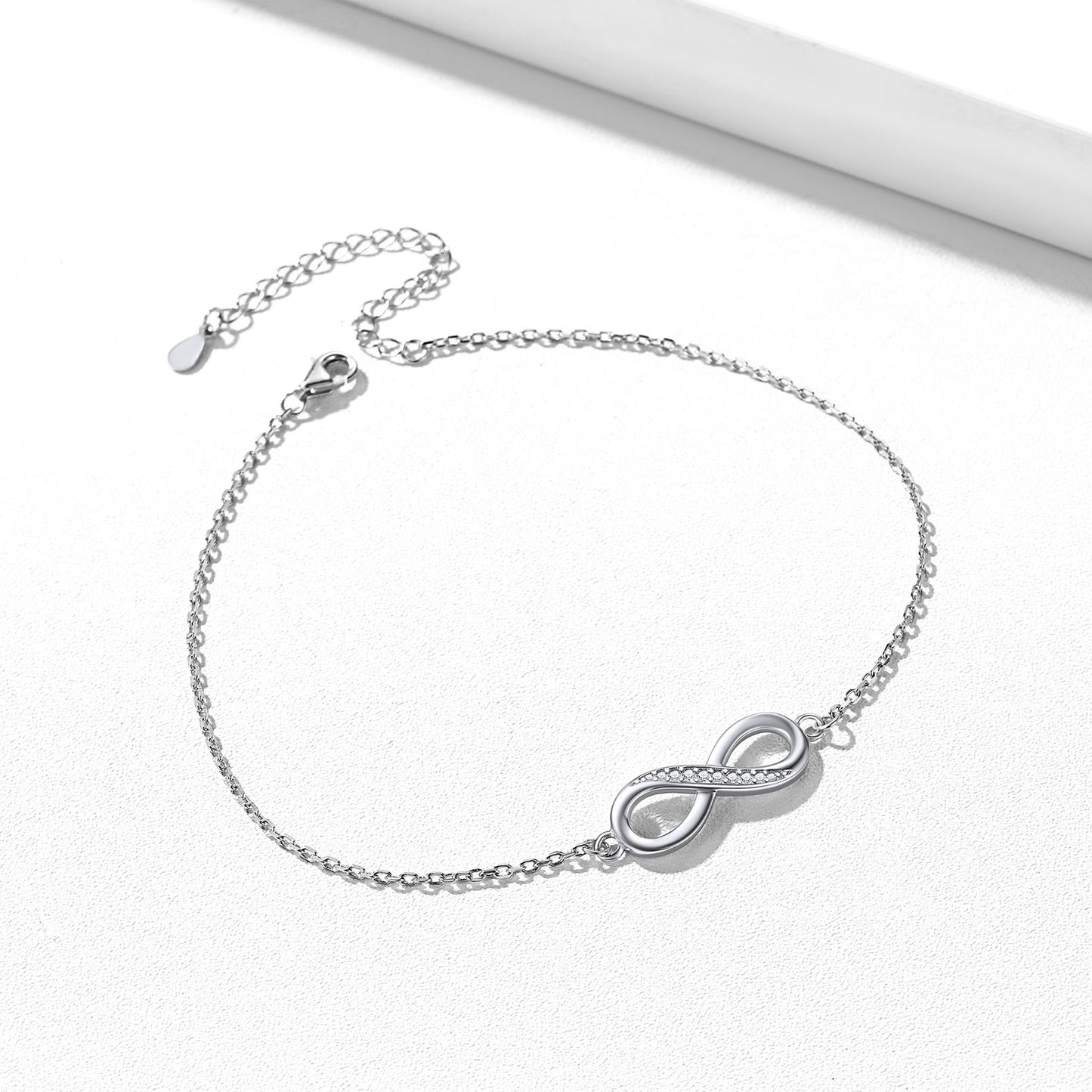 Bracelet de cheville Infinity en argent sterling pour femme avec zircone cubique