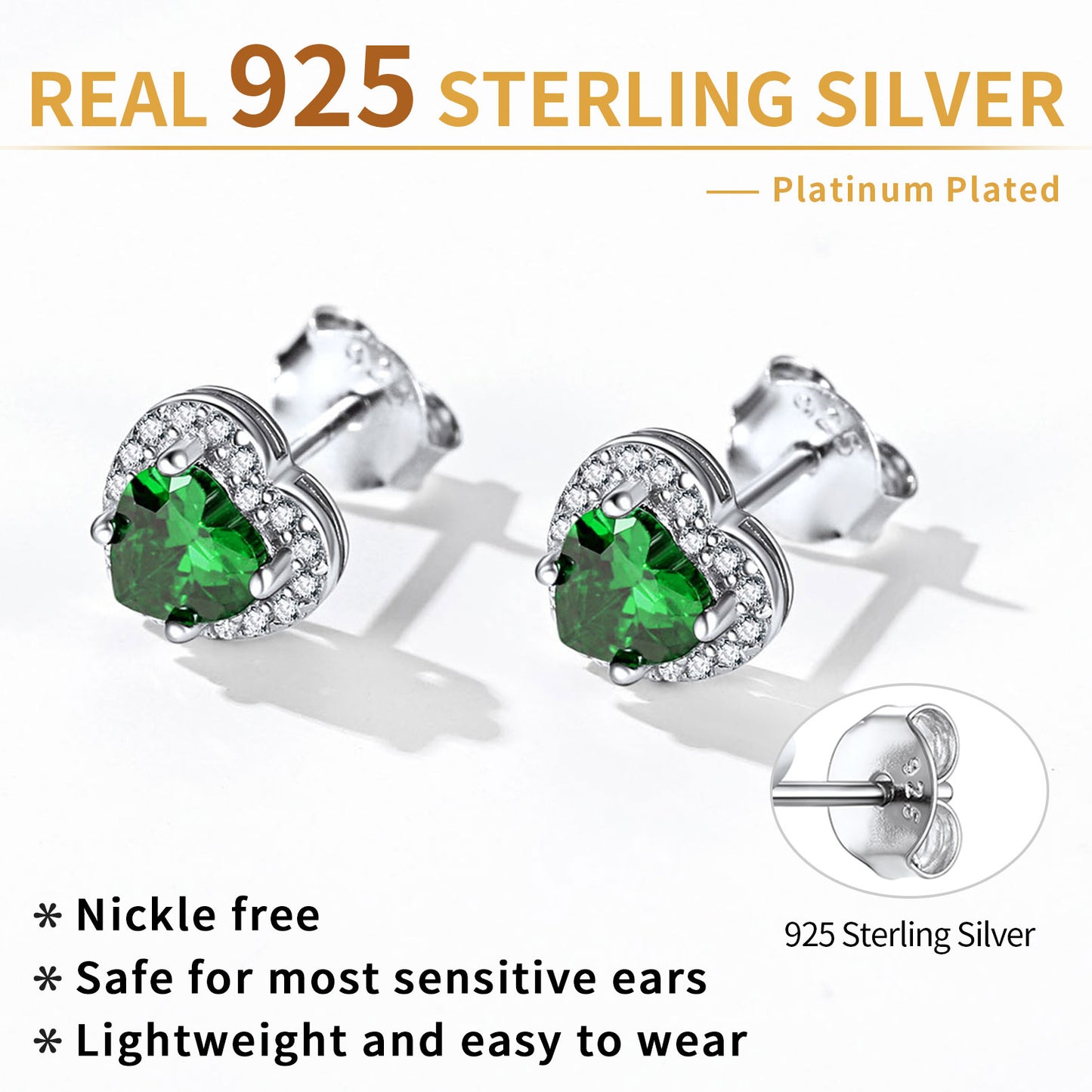 Sterling Silver Heart Halo Birthstone Stud Earrings