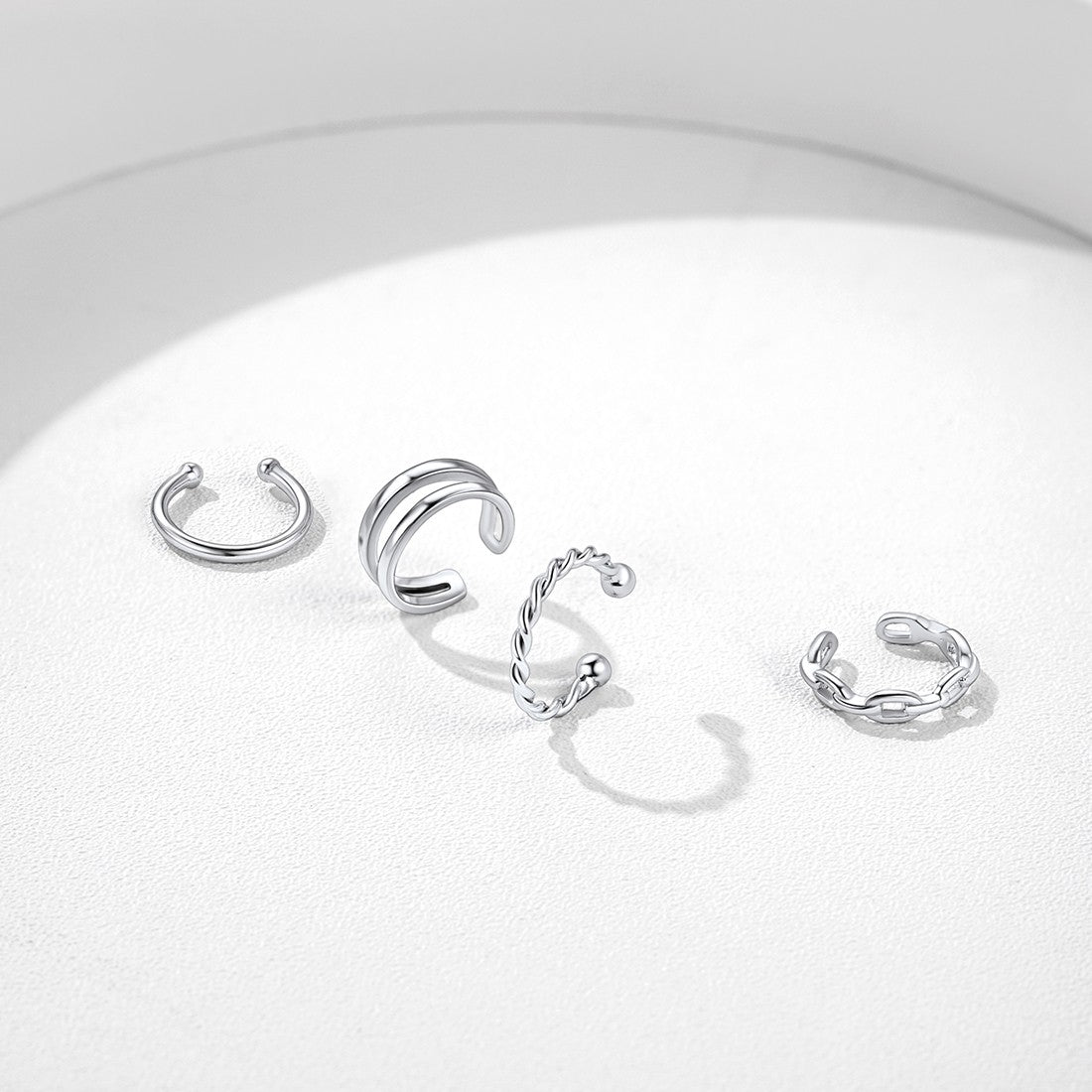 925 Sterling Silver 4Pcs Ear Cuffs Earrings Set Non Piercing