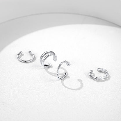 925 Sterling Silver 4Pcs Ear Cuffs Earrings Set Non Piercing