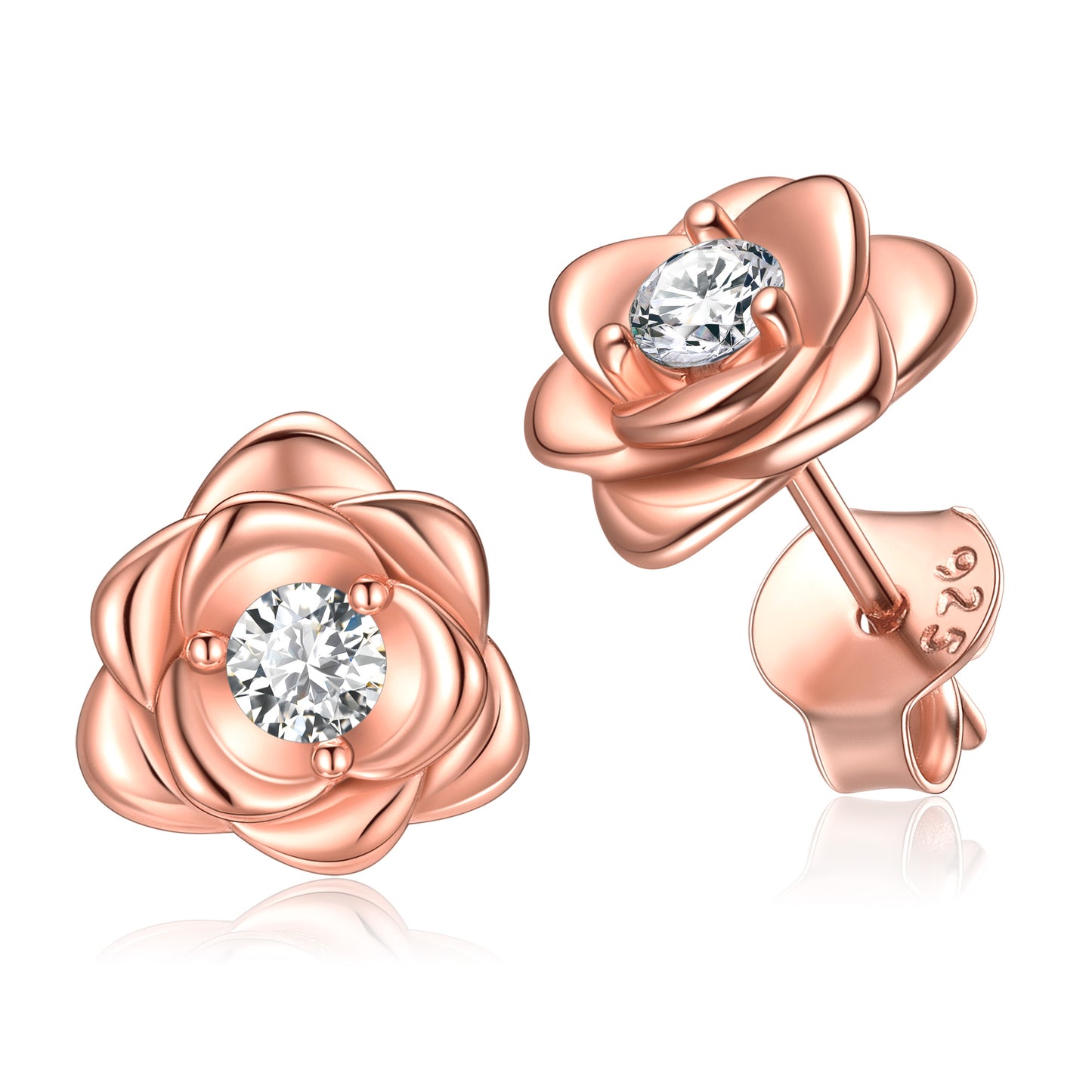 Boucles d'oreilles à tige en argent sterling avec zircone cubique et rose