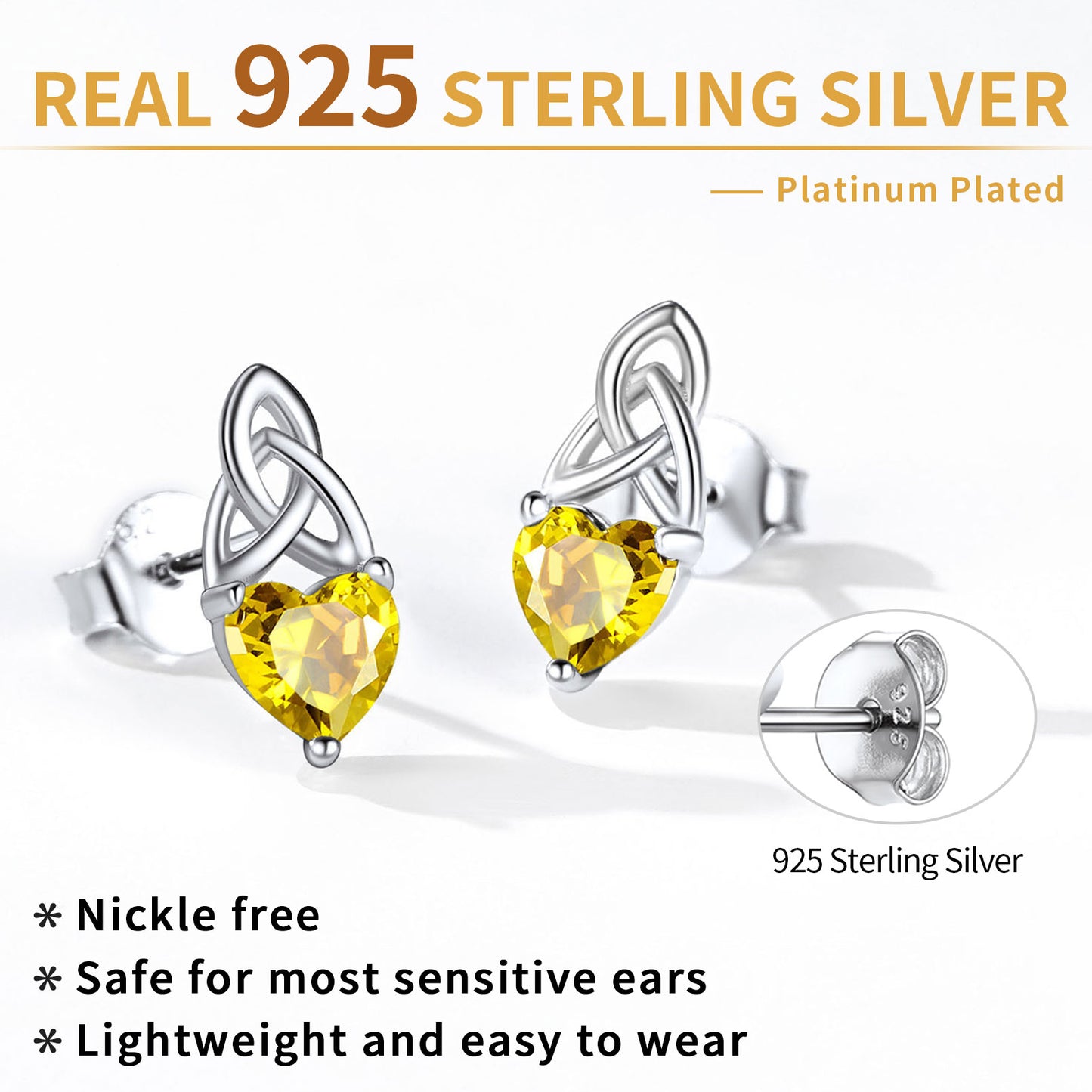 Sterling Silver Celtic Knot Heart Birthstone Stud Earrings