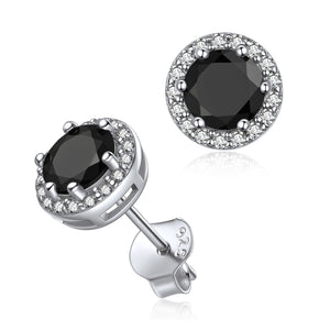 Sterling Silver Black Cubic Zirconia Round Halo Stud Earrings