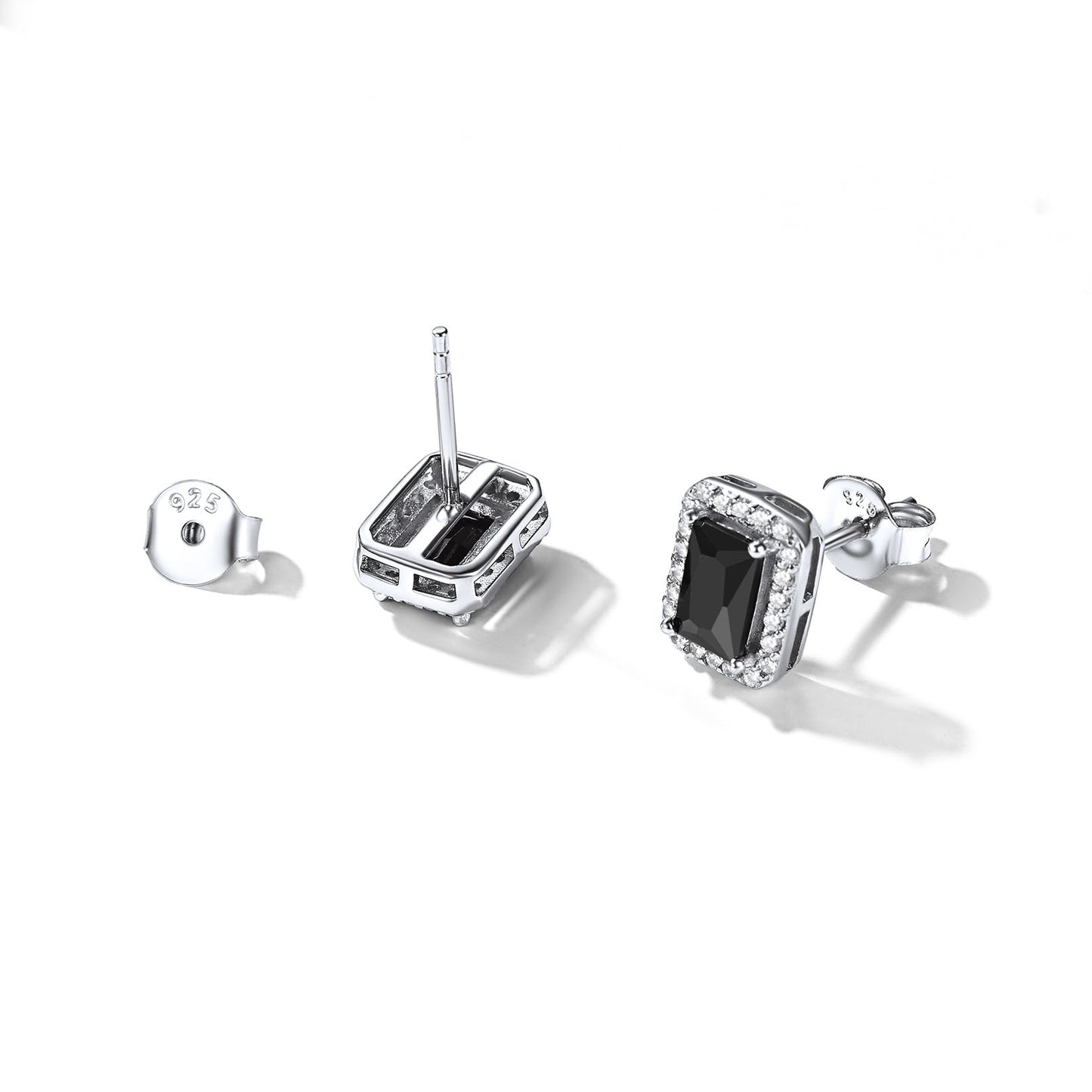 Sterling Silver Black Cubic Zirconia Square Halo Stud Earrings