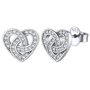 Boucles d'oreilles à tige en forme de cœur avec nœud celtique en argent sterling et oxyde de zirconium