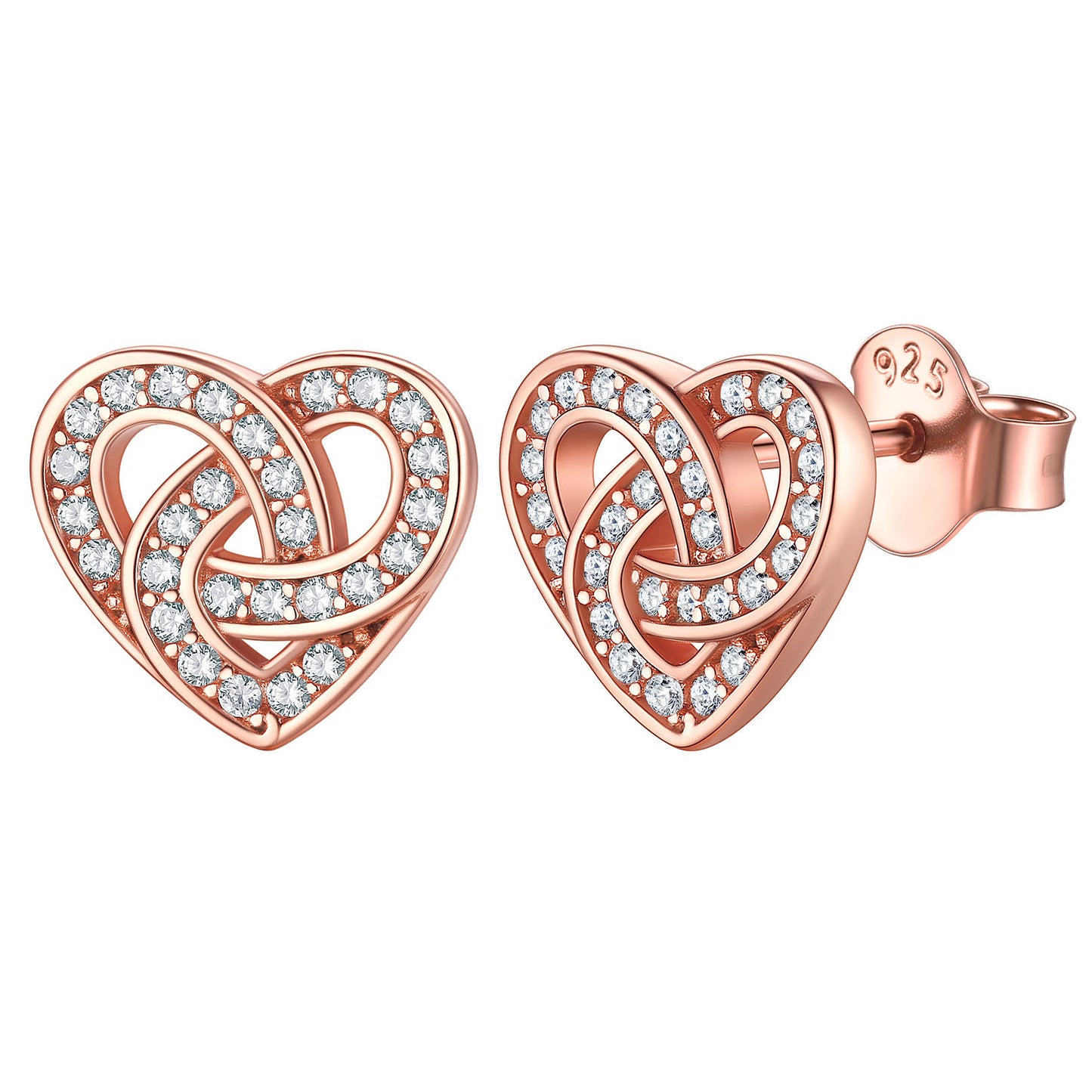 Boucles d'oreilles à tige en forme de cœur avec nœud celtique en argent sterling et oxyde de zirconium