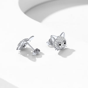 Boucles d'oreilles à tige en forme de chat en argent sterling et oxyde de zirconium