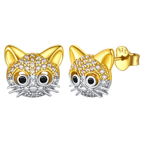 Sterling Silver Cubic Zirconia Cat Stud Earrings