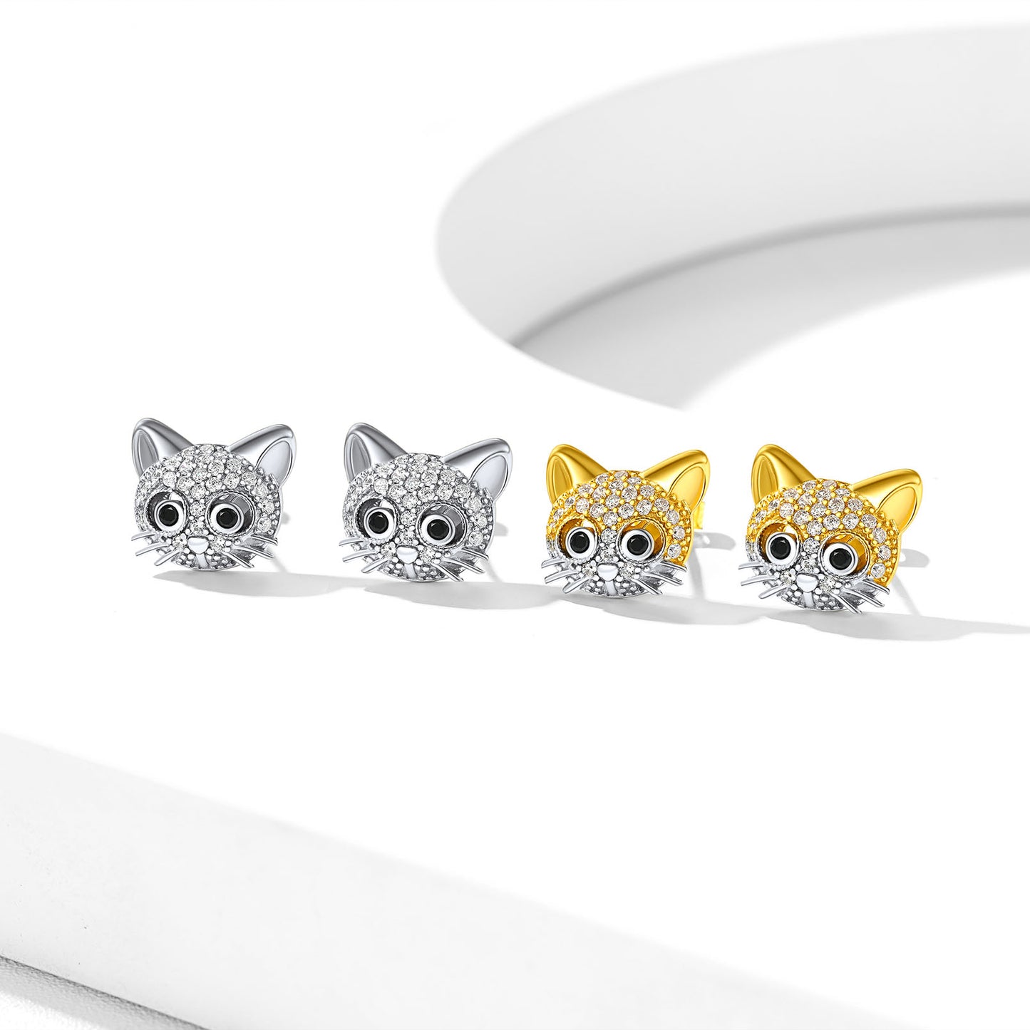 Sterling Silver Cubic Zirconia Cat Stud Earrings