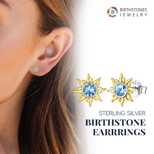 Sterling Silver Sun Burst Birthstone Stud Earrings