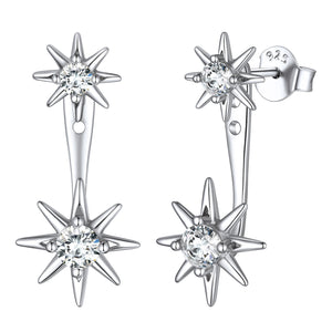 Sterling Silver Cubic Zirconia Starburst Drop Earrings Jacket