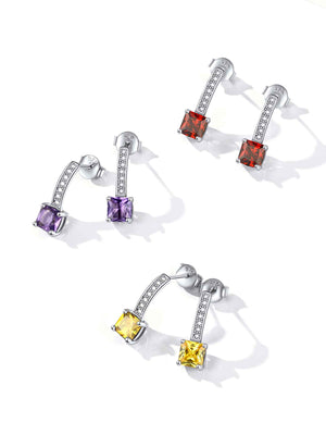 Sterling Silver Princess Cut Birthstone Dangle Drop Earrings For Women Girl