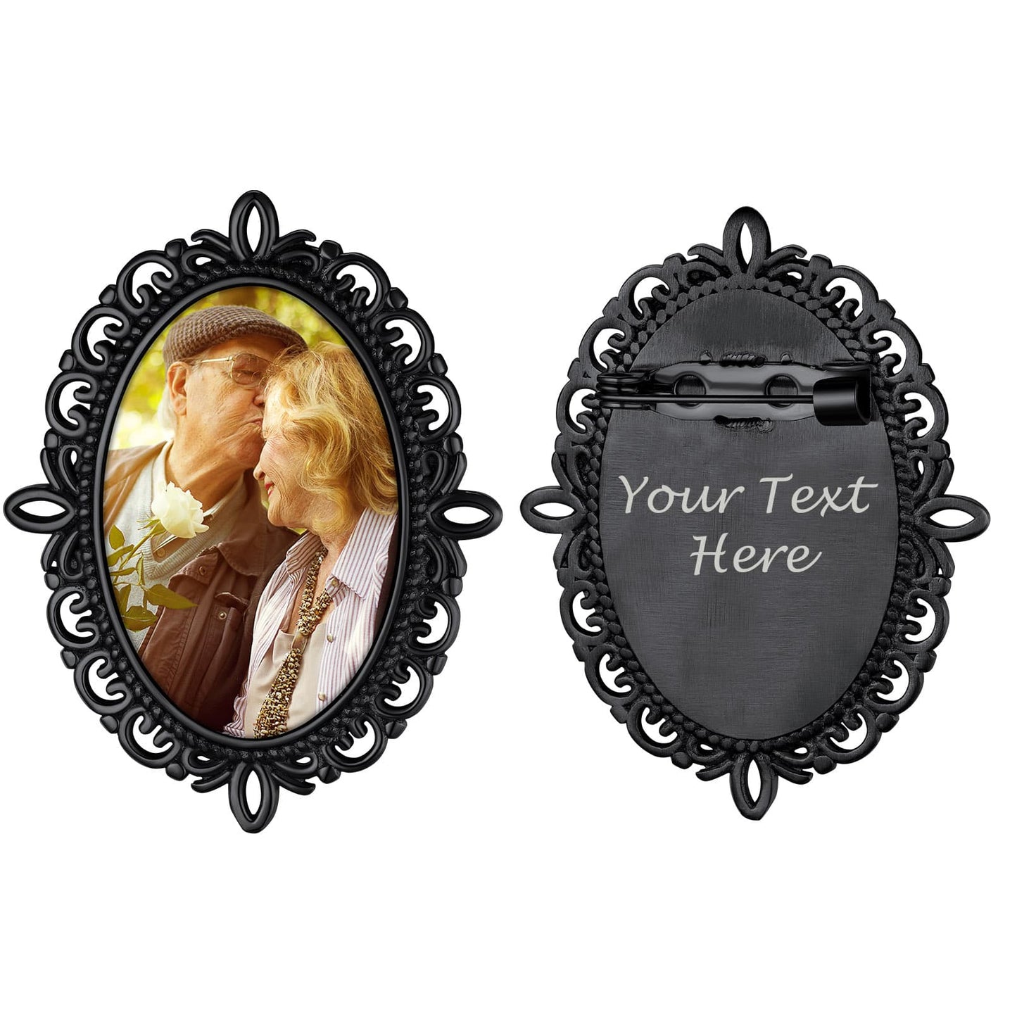 Personalized Bouquet Photo Brooch Pins Black