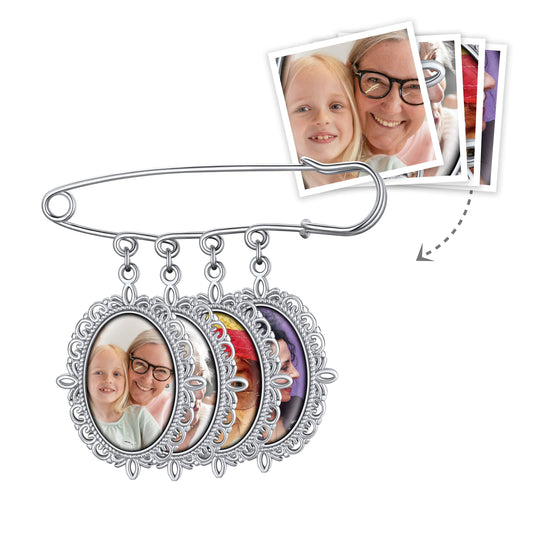 Personalized Bouquet Photo Charms Brooch Pins