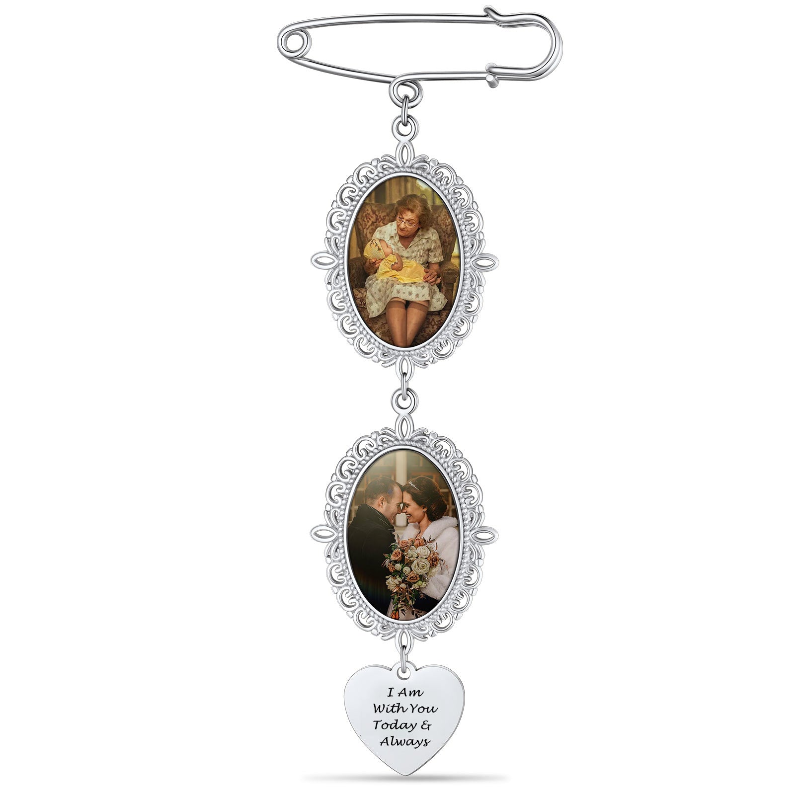 Personalized Bouquet Photo Charms Memorial Brooch for Wedding
