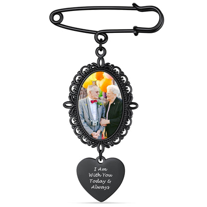 Black Bouquet Photo Charms Brooch Pins for Wedding on a white background